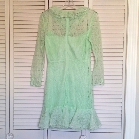 SANDRO Cocqette Ruffled corded lace mini dress, Mint Green, Size 8 - Picture 9 of 16
